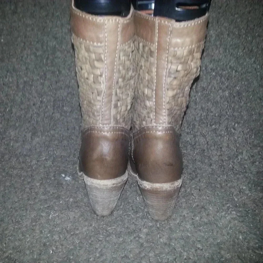 AUSTRALIA LUXE COLLECTIVE-WYNN-Cognac Braided Leather Boots-Sz 35-Excellent